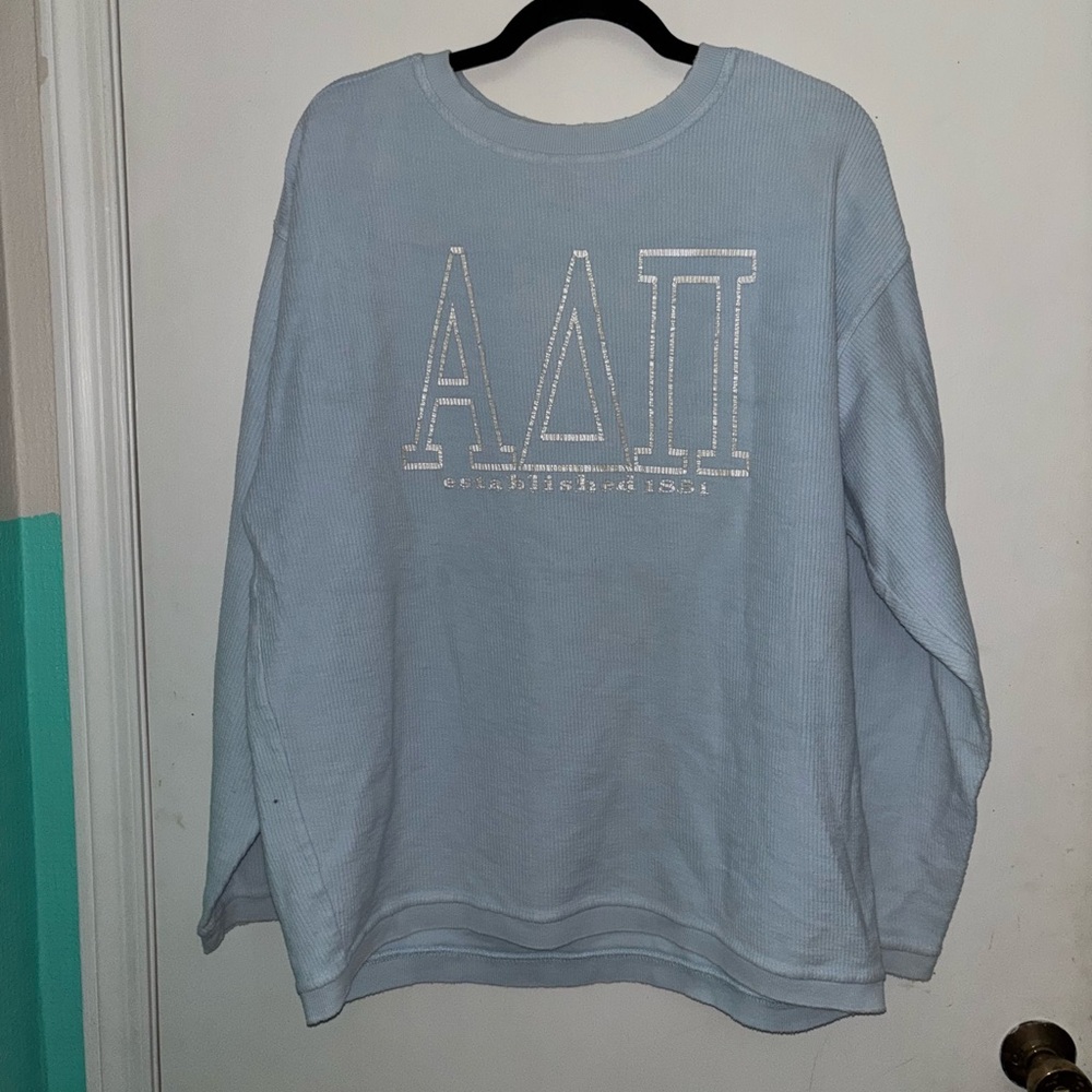 Light Blue ADPi Alpha Delta Pi textured Greek Sorority Letter Sweatshirt Size L